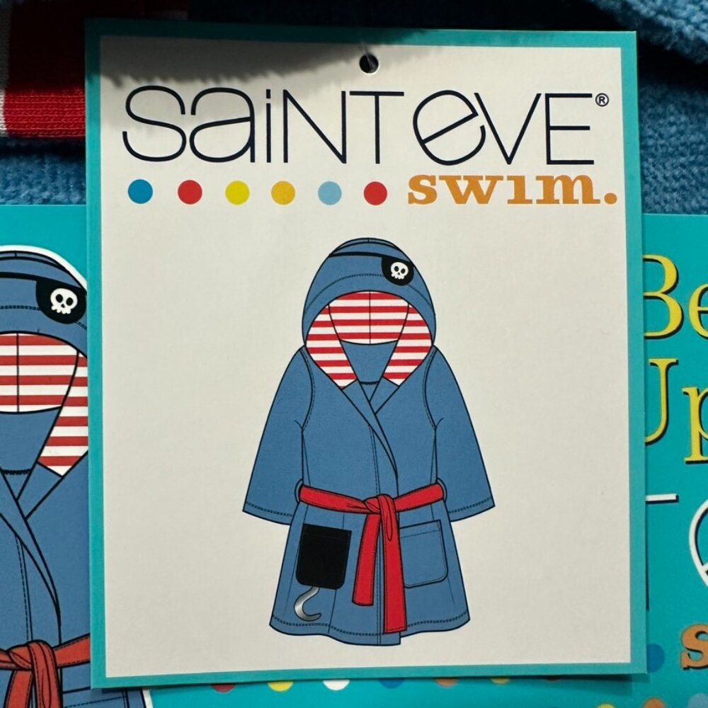 Saint Eve Kids Beach Swim Cover-up 100% Cotton Pirate Blue Red Striped - Picture 8 of 9